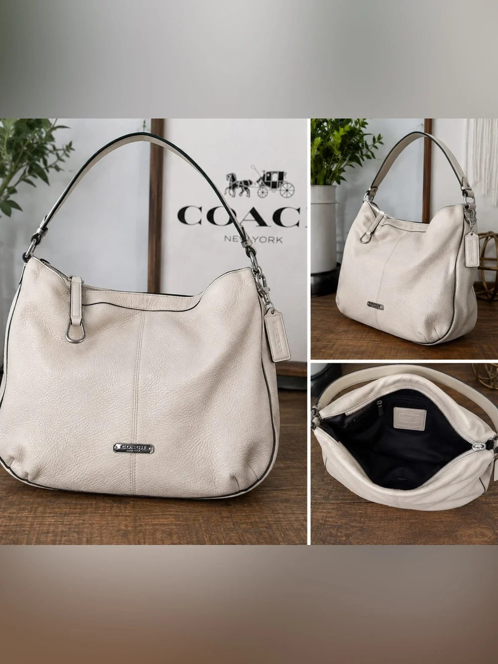COACH Avery Pebbled Leather Small Hobo Bag Ivory Pearl F23960 Shoulder Purse